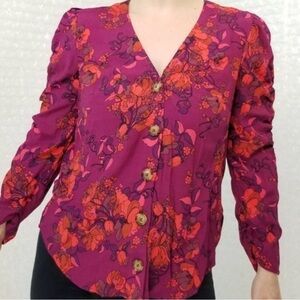 Anthropologie Maeve Floral Button-Down Blouse Size L
